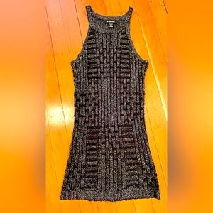 Le Chateau Beaded Black With Silver Metallic Knit Tank. Stretchy. Size XXS